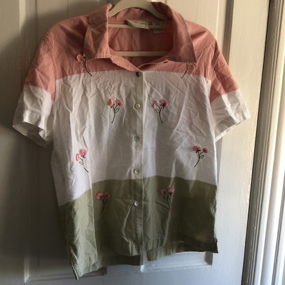 Lemon Grass 90s Y2K Floral Color Block Short Sleeve Button Down - Picture 2 of 8